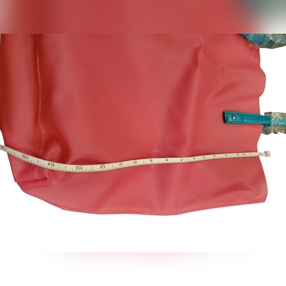 NWOT Stylish Nordstrom Pink Plastic Jelly Tote Bag with Teal Handles - Picture 5 of 7